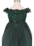 Big Girls Hunter Green Floral Sequin Off Shoulder Junior Bridesmaid Dress 8-12 - SophiasStyle.com